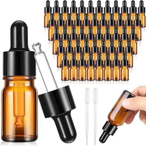 Bottiglie Contagocce 45pcs Ambrato Bottiglie Contagocce 5ml Sicuro Flacone Contagocce Ecologica Bottiglia Pipetta Piccola Riutilizzabile 6.3×1.5cm per Laboratorio Olio Essenziale Profumi (5ml)