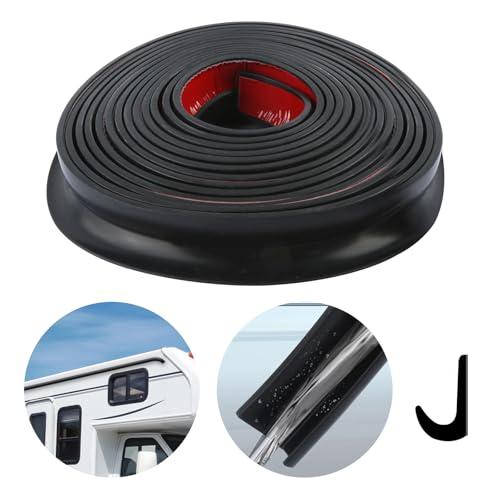 Silice Grondaia per Camper A Forma Di J, Grondaia per Tettoia Autoadesiva, Nero Lungo 5m Striscia Deviatore per Tetto Pioggia per Veicoli, Camion, Camper, Barca, Auto, Furgone, Porta, Camper
