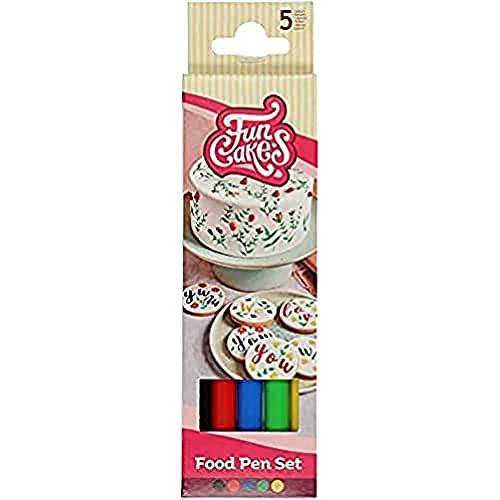FunCakes Food Pen Colori Primari Set/5: Pennarello Alimentare, für dicke und dünne Linien, Essbarer Stift für Kekse , Kuchen, Fondant und mehr, ideal zum Personalisieren, Halal-zertifiziert