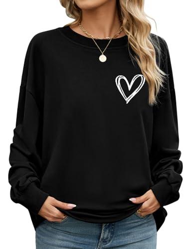 CMTOP Felpa Donna Stampata Maglia Casual Senza Cappuccio Maglietta Primaverile Autunnale a Maniche Lunghe Pullover con Orlo a Coste in Tinta Unita T-Shirt Moda Stile Sport Basic(Nero-D, L)