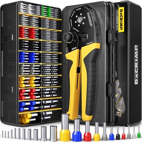 DxCRIMP Kit Pinza Crimpatrice per Puntalini - Crimpaggio Esagonale 0,25-25 mm² (AWG 24-4) - Con 22 Tipi di Puntalini Isolati e Non Isolati per Elettricisti, Quadri Elettrici, PLC e Impianti Solari