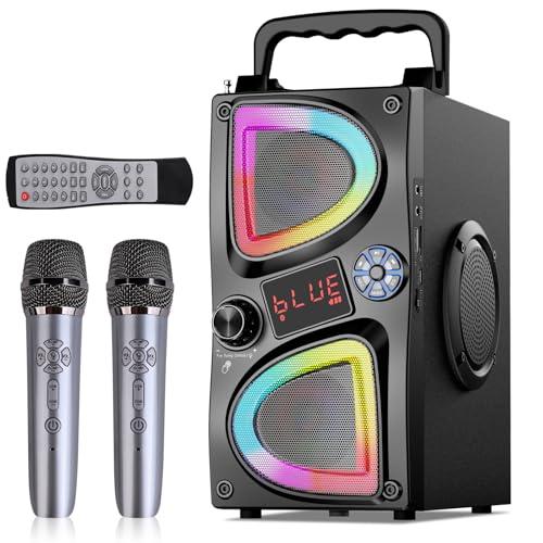 Macchina Karaoke per Bambini Adulti, Piccolo Cassa Karaoke Bluetooth Portatile con 2 Microfoni Wireless e Luci LED, Regali Giocattoli per Tutti gli Smartphone, Compleanno, Famiglia, Festa in Casa