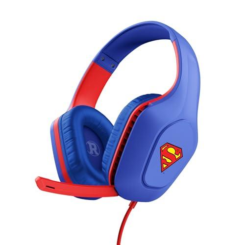 GXTrust 415SM Zirox Cuffie Gaming con Licenza Superman per PC Xbox PS4 PS5 Switch Mobile, Driver da 50mm, Jack Audio 3.5 mm, Cavo 2m, Cuffie con Microfono Leggere Over-Ear, Blu