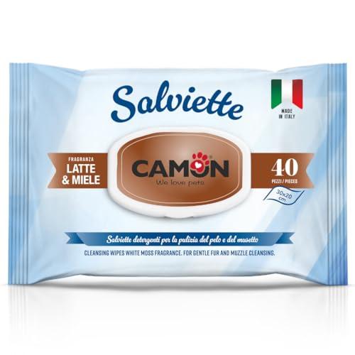 CAMON | Salviette Detergenti per Cani e Gatti, 30x20 cm, Confezione da 40 Pezzi, Fragranza Latte e Miele, Senza Alcool etilico né Parabeni, Made in Italy