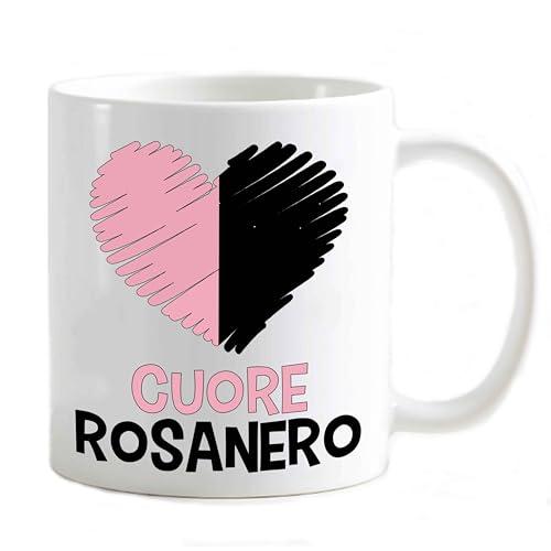 Tazza Mug colazione personalizzabile a richiesta idea Regalo x tifoso Gadget compatibile Stampa Cuore (Cuore Rosanero Love Città di Palermo)