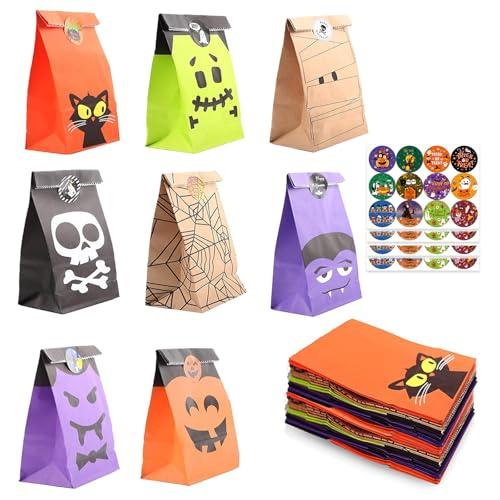 Mizijia Sacchetti di carta di Halloween, 48 pezzi Sacchetti Regalo di Carta Kraft per Caramelle, Feste di compleanno per bambini, omaggi, matrimoni, Halloween Regalo Festa