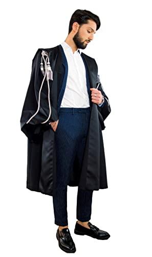 Toga Basic Piegoni per avvocato/magistrato | Inclusa Coppia di Cordoniere (Large, Cordoniera Argento/Nero)