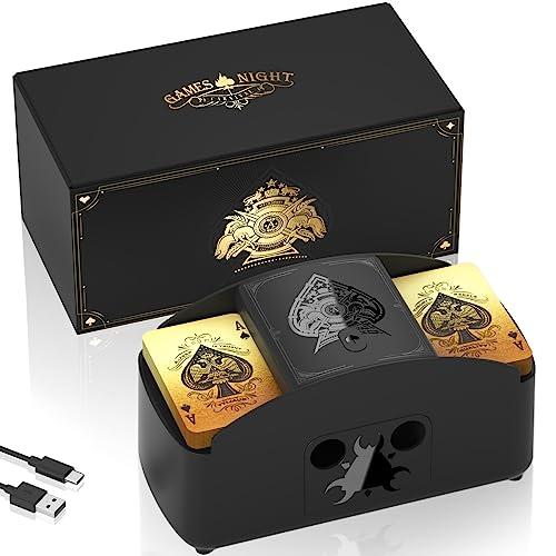 Ni-Shen Mescolatore di Carte Completamente Automatico 1-2 mazzi Mixer Elettrico Alimentato a Batteria/USB Mescolatore di Carte da Gioco a Basso Rumore per Uno, Poker, Phase 10, Skip-BO, Blackjack