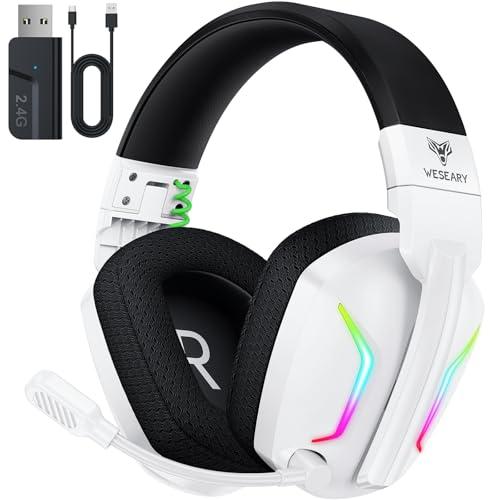 WESEARY WG1 Cuffie Gaming Wireless, 2,4 GHz Cuffie Gaming con Microfono per PS5, PS4, PC, Switch, Mac, Mobile, Cuffie per PS5 con Stereo, Cuffie Bluetooth Over Ear con Luce LED, Batteria da 50 Ore