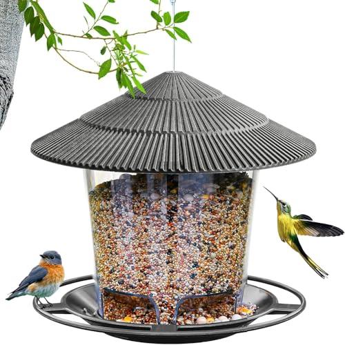 Mangiatoia per Uccelli da Esterno, Casetta per Uccelli da Appendere, TOOSOAR Distributore di Semi per Uccelli da Esterno, Grigio