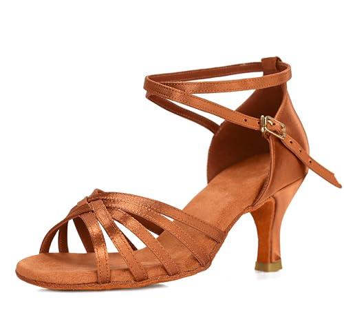 VASHCAME - Donna Scarpe da Ballo Latino/Sala da Ballo/Standard Tacco 5cm/7cm Marrone (Tacco- 7cm) 37 EU