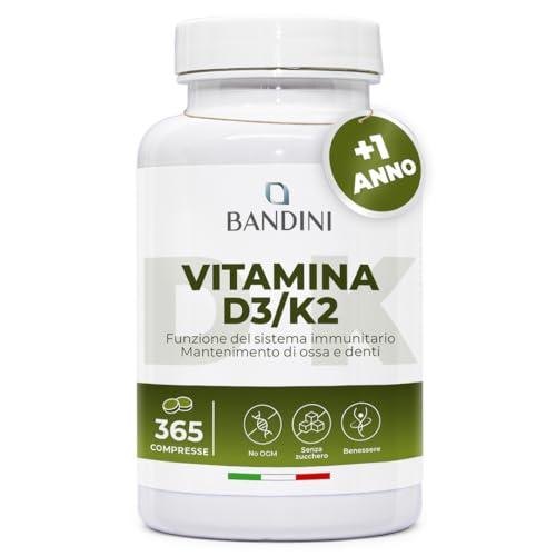 Bandini® Vitamina D3 K2 | 365 COMPRESSE (12 Mesi) | Vitamina D 2000 UI + 200 mcg Vitamin K | Vitamine MK-7 99% All Trans Vit D3+K2 | Per Ossa, Denti, Muscoli, Articolazioni & Sistema Immunitario