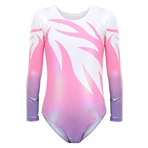 Bezioner Ragazze Ginnastica Leotards Body Danza Claasica Balletto Ginnastica Artistica per Bambina Manica Lunga per Bambini Rosa 6-8 Anni