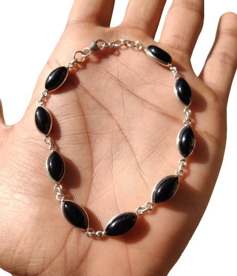 Bracciale in argento a forma di marquise Bracciale a catena a maglie fatte a mano con pietre preziose naturali per donne e ragazze Regalo per i suoi gioielli (Pietra di luna arcobaleno)