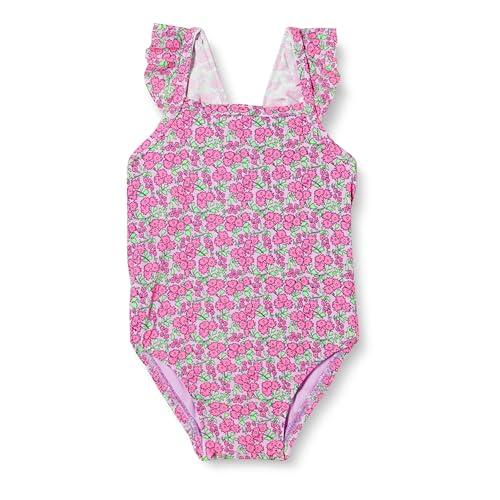 Amazon Essentials Costume da Bagno Intero da Bambina, con Volant, Lilla Rosa Acceso, Motivo Floreale, 12 Mesi