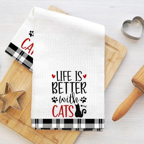 Asciugamani da cucina a forma di gatto, strofinacci in microfibra a forma di zampa, per cucina, bagno, casa colonica, decorazione per la casa, la vita è migliore con i gatti, riutilizzabile e