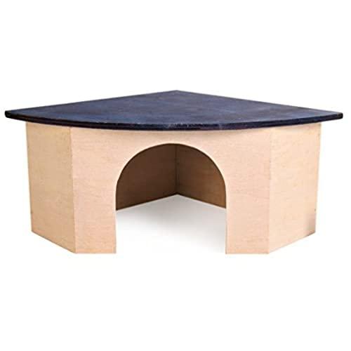 Croci Wood Corner House Blue Rood - Casetta in legno per criceti, piccoli animali domestici, porcellini d'india, Forma Angolare, Tetto Blu, 29X13X21 CM
