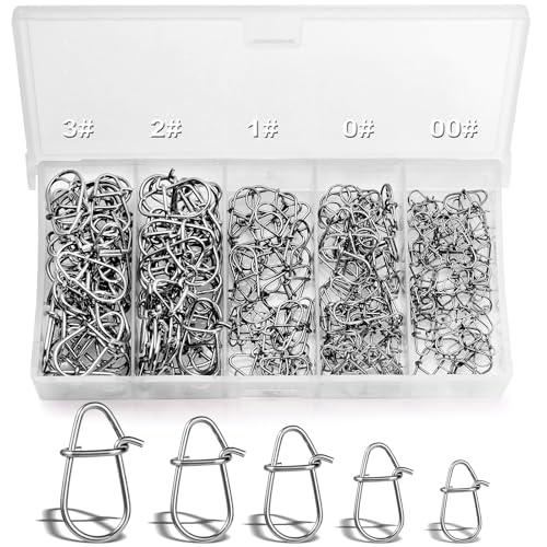 Annyswit 200 pezzi/5 dimensioni Fishing Snap per girelle da pesca Set 3# 2# 1# 0# 00# Ganci a zucca Spilla Snap Cambio rapido Carabiner per Trota Pesca con Duo-Lock Easy Snap