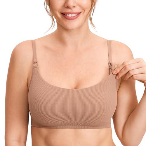 MOMANDA Donna Reggiseno Allattamento Ribbed Senza Cuciture Imbottiti Reggiseno Sportivo Bralette per La maternità Ghiaia Beige S