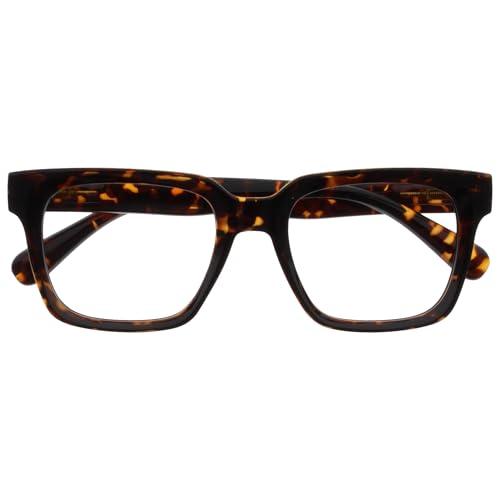 OPULIZERA Occhiali luce blu donna e uomo - Antiriflesso e Antibagliore - Occhiali per computer - Protezione UV - Oversize e Rettangolare - Tartaruga marrone - +0,00