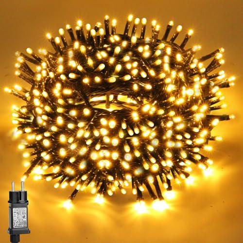 VSTKEN Luci Albero di Natale 200 LEDs 20M, Luci Natale Esterno 8 Modalità, Plug and Play, Impermeabile IP44 Luci Natalizie per Giardino, Balcone, Feste, Nozze, Decorative Albero- Bianco Caldo