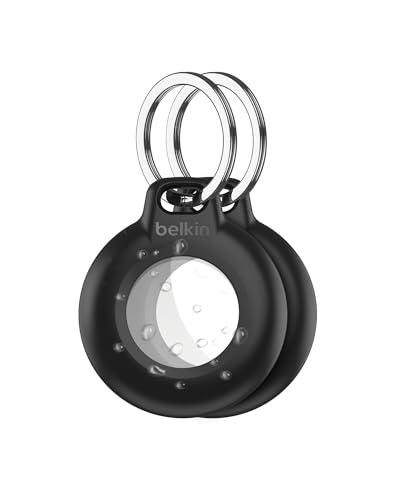 Belkin Secure Holder impermeabile con anello portachiavi per Apple AirTag, custodia protettiva per AirTag resistente e antigraffio, per collare degli animali, valigie, zaini - Nero pacco da 2, Buio
