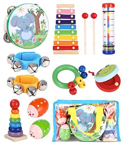 Yuxava Strumenti Musicali Bambini, Percussioni Per Bambini, Set Strumenti Musicali Percussioni Giocattolos In Legno, Giochi Legno Montessori Sensoriale, Educativi Interattivo Regalo Compleanno Natale