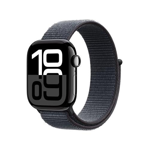 Apple Watch Series 10 GPS + Cellular 42 mm Smartwatch con cassa in alluminio Jet Black e Sport Loop Inchiostro - One Size. Fitness tracker, app ECG, display Retina always-on, resistente all’acqua