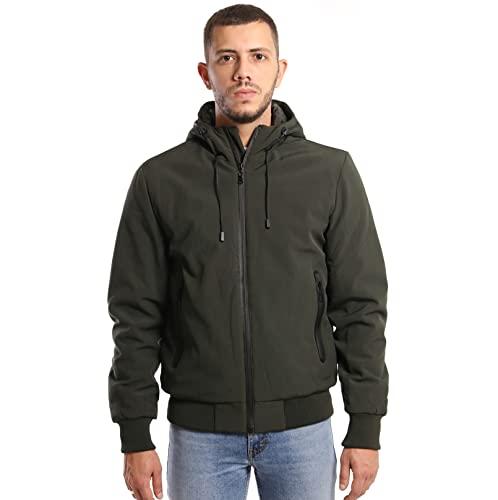 TONY BACKER Giacca Jacket Uomo Invernale Softshell Impermeabile Antivento con Cappuccio Giacca Calda Giubbotto Uomo Trekking Casual (M, Verde-1)