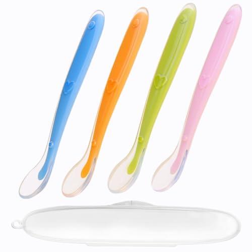 4 Pezzi Cucchiaio Svezzamento、Cucchiaino Svezzamento Mam、Cucchiai per Bambini Senza BPA、Cucchiaino Silicone Neonato、Con 1 scatola portaoggetti