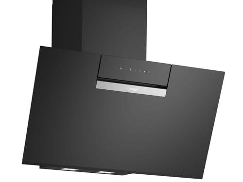Bosch DWK87FN60, serie 4, cappa aspirante intelligente, 80 cm, vetro trasparente nero stampato, prodotto in Germania, adattamento automatico al piano cottura, controllo tramite piano cottura,