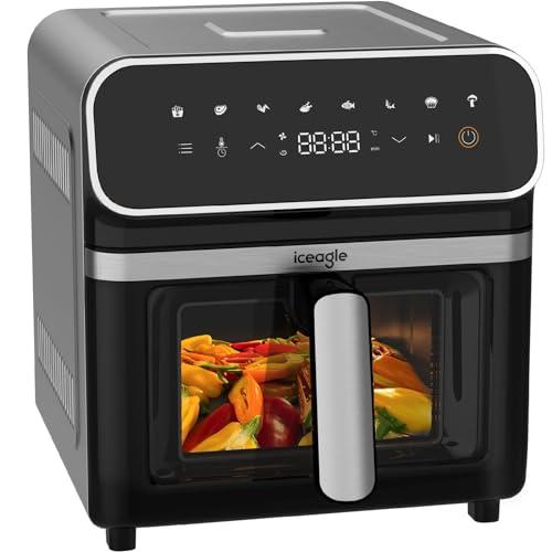 Iceagle Friggitrice ad Aria - Air Fryer XXL Friggitrie Aria con 8 Programmi Preimpostati, Friggitrice Senza Olio, Temperatura regolabile, Touchscreen, Timer, Nero
