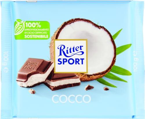 RITTER SPORT Cocco, Tavoletta di Cioccolato al Latte Ripieno di Cocco, Cacao 100% Certificato Sostenibile, 100g