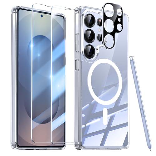YisrLery Magnetica Cover Compatibile con Samsung Galaxy S25 Ultra 5G con 2 Vetro Temperato e 1 Vetro Fotocamera, Compatibile MagSafe Hard PC Anti-Graffio Protettiva Antiurto Custodia 6.8