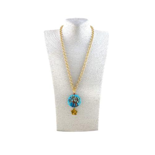 Collana pendente in legno dipinto a mano - IL MANDORLO DI VAN GOGH - Collana con ciondolo dipinto a mano, Medaglia dipinta, Gioiello elegante in legno interamente dipinto
