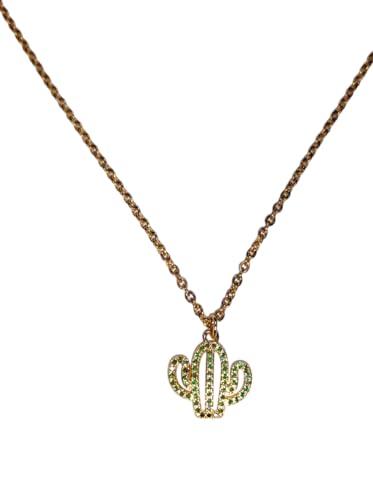 Collana Cactus Con Zirconi Verdi Catenin in Acciaio Inossidabile Anallergico Idea Originale per Regalo Natale Compleanno Festa Della Mamma,Fatto a Mano, Gioielli Donna Cactus Zirconi Verdi