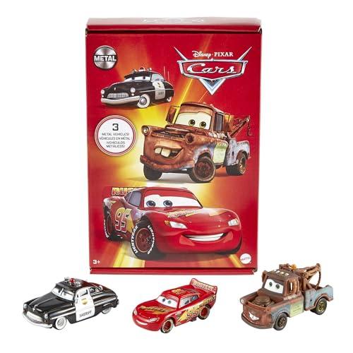 Mattel Disney Pixar Cars- Confezione da 3 Veicoli Radiator Springs, con Macchinine Saetta McQueen, Sceriffo e Cricchetto, Giocattolo per Bambini 3+ Anni, HBW14