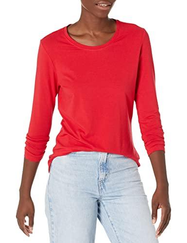 Amazon Essentials T-Shirt Girocollo a Maniche Lunghe con vestibilità Classica (Taglie Forti Disponibili) Donna, Rosso Ciliegia, M