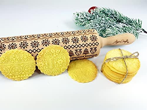 INVERNO Mattarello Decorativo per Biscotti | Mattarello Inciso | Rullo per Biscotti e per Modellare | Mattarello Natalizio | Mattarello Legno Goffrato di Algis Crafts