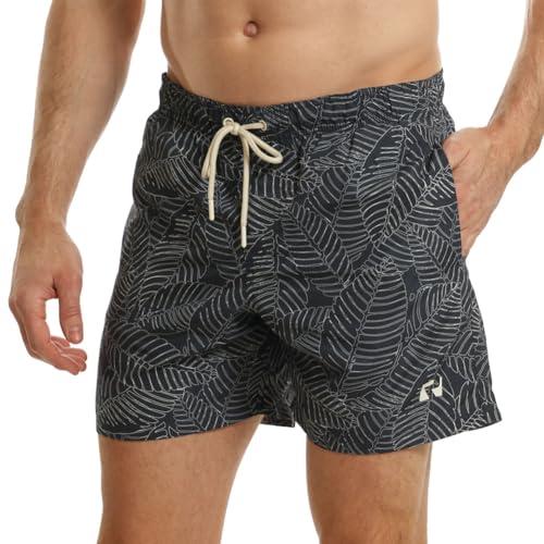 RIPT Performance Uomo Pantaloncini da bagno a rapida asciugatura con protezione solare UV 50, Stampa a foglie della marina, L