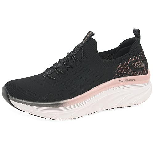 Skechers D'lux Walker - Let It Glow, Sneakers Donna, Nero (Black Knit Rose Gold Trim), 38 EU