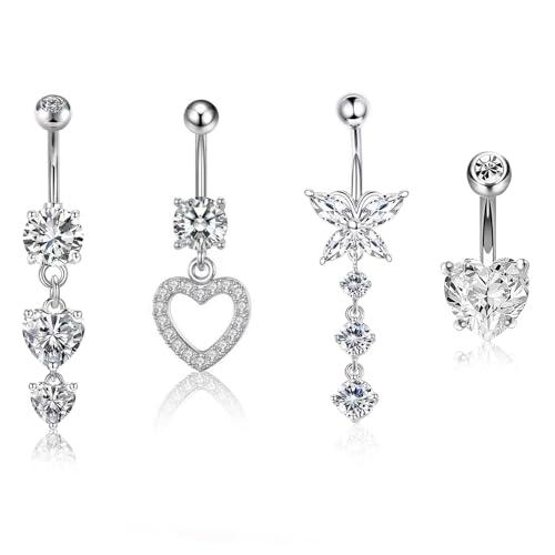 SZSMW 4 Pezzi Piercing Acciaio Chirurgico - Piercing Ombelico Pendente - Ombelico Anello - Adatto Per L'Abbinamento con Costumi da Bagno,Bikini,Mini Gonne,Design Unico,Alla Moda e Bello