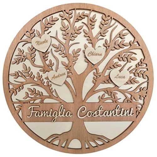 Stileitaliano Albero della vita 3D in vero legno naturale decorazione murale adesiva design casa parete muro soggiorno camera cucina (Personalizzato con incisione)
