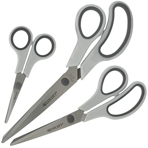 Westcott Easy Grip Scissors 3 pezzi Grigio | Set di 3 forbici universali con impugnatura confortevole | Lama in acciaio inox extra affilata e resistente | Forbici per casa e ufficio | N-90030 00