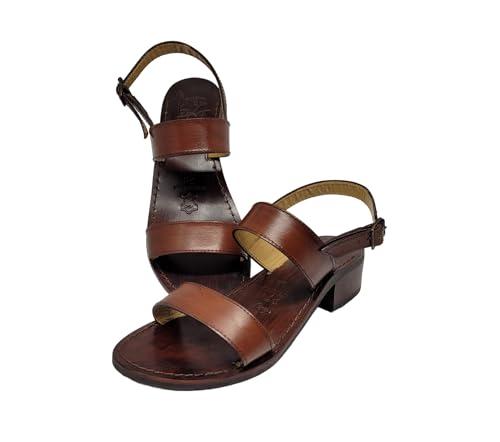 Sandali artigianali da donna fatti a mano con materiali di qualità: vera pelle e vero cuoio 100% Made in Italy Handmade Sandals for Woman (38, Marrone)