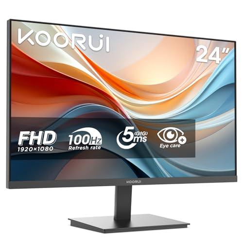 KOORUI E2412F Monitor PC 24 pollici, Full HD VA 100HZ, 5ms, 1920x1080, Schermo PC HDMI1.4 e VGA, VESA 100x100 mm, Adaptive Sync, Inclinazione Regolabile, Pannello ultra Sottile