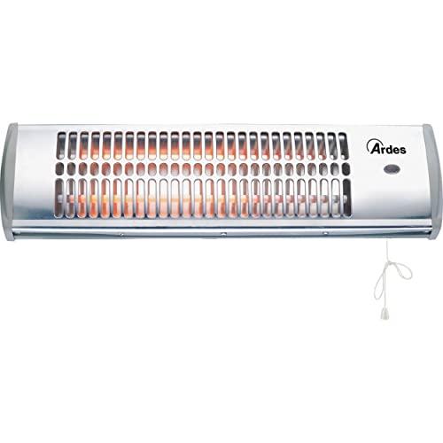 Ardes Ar437B Stufa Al Quarzo Da Parete, Esterno Interno, Termoventilatore Parete Basso Consumo, Stufa Riscaldamento A Muro 2 Potenze 600W/1200W, Argento, ‎54 x 12 x 15 Cm