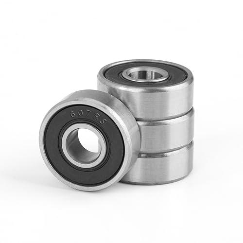 4 Pezzi 607-2RS Cuscinetti a Sfera Sigillati 7x19x6mm, Doppia Guarnizione in Gomma, Acciaio Cromato, Pre-Lubrificati, Gola Profonda in Miniatura per Skateboard, Scooter, Pattini in Linea