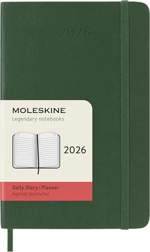 Moleskine Daily Planner, Agenda Giornaliera 2026 12 Mesi, Con Copertina Morbida e Chiusura Elastica, Formato Pocket 9 x 14 cm, Colore Verde