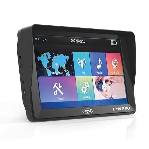 Sistema di navigazione GPS PNI L710 PRO con visiera parasole, 7 pollici, 800 MHz, 256 MB DDR, memoria interna da 16 GB, trasmettitore FM, con due caricatori per auto inclusi